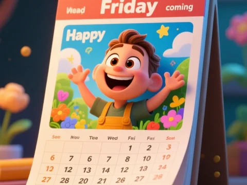 Happy Friday Animated Calendar with Cheerful Child