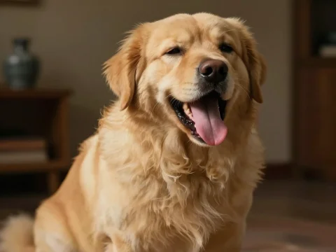 Happy Golden Retriever Panting Indoors