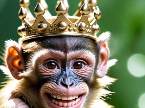 Happy Monkey Wearing a Golden Crown