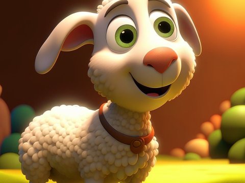 Happy Pixar-Style 3D Lamb Character