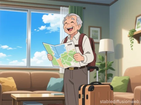 Happy Senior Man Planning Trip Indoors