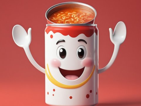 Happy Soup Can Character with Raised Arms