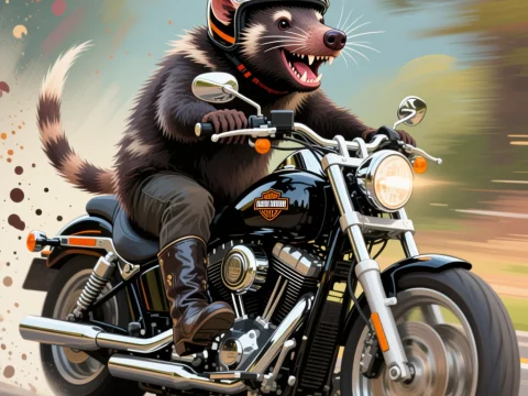 Happy Tasmanian Devil Riding a Motorcycle