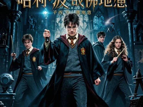 Harry Potter and Friends Casting Spells in Gothic Hall