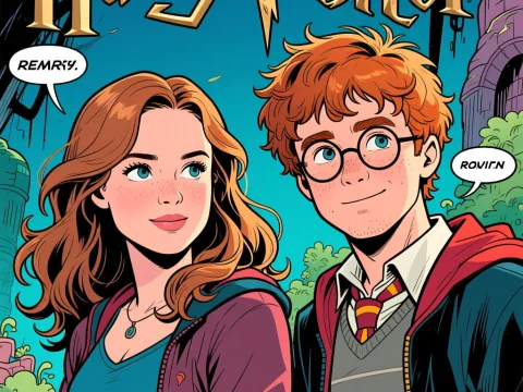 Harry Potter and Hermione Illustrated in Comic Style