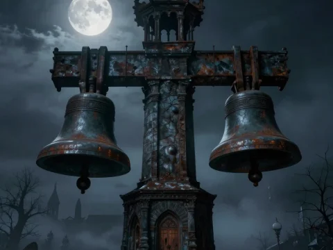 Haunted Bell Tower Under Full Moon