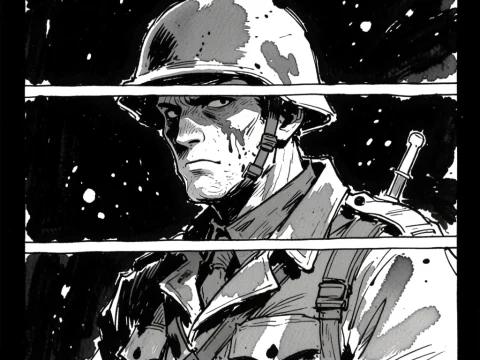 Haunting Ink Sketch of a Soldier in Combat Gear