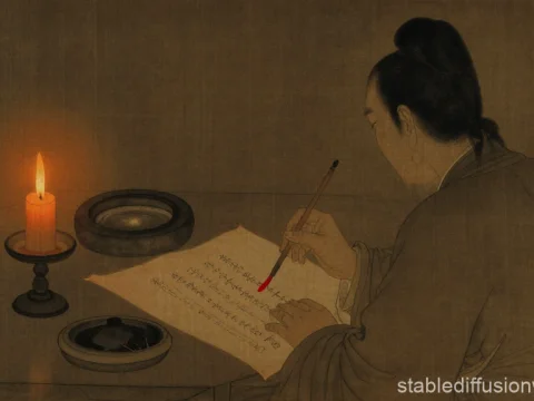 Healer Writing a Talisman by Candlelight