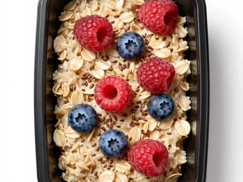 Healthy Oatmeal with Fresh Berries in Black Container