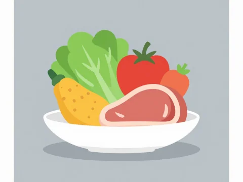 Healthy Plate with Meat and Vegetables Illustration