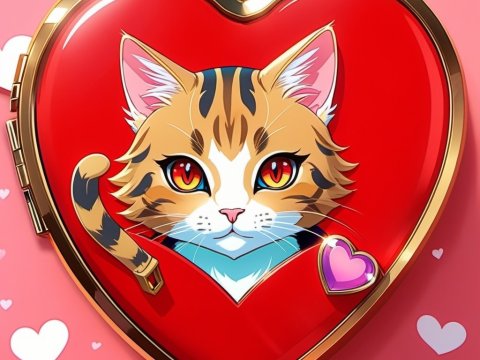 Heart-Shaped Locket with Anime Cat Portrait