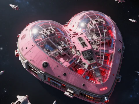 Heart-Shaped Spaceship Colony in Deep Space