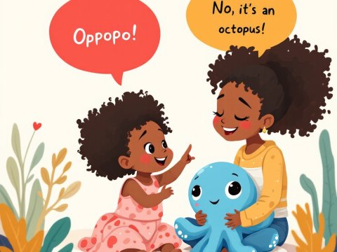 Heartwarming Moment Between Sisters with Octopus Toy