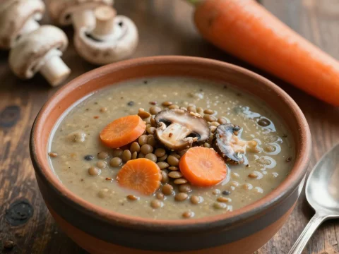 Hearty Lentil Soup with Carrots and Mushrooms