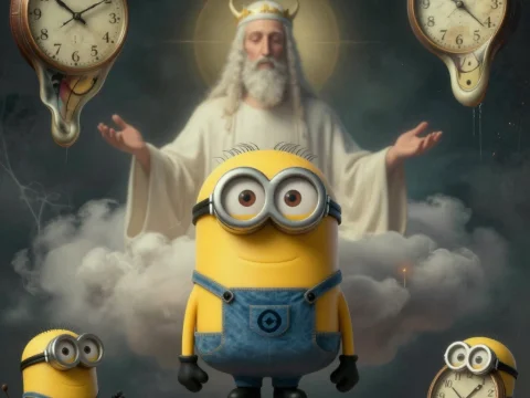 Heavenly Minion with Surreal Melting Clocks