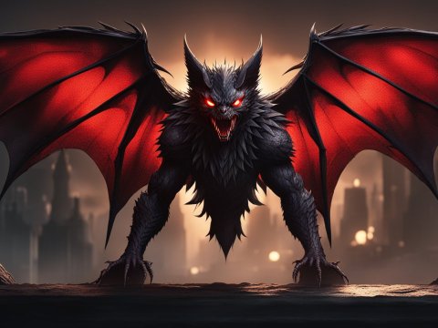 Hellish Bat Creature with Fiery Red Wings