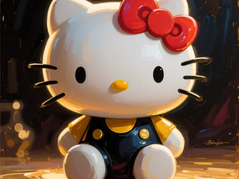 Hello Kitty Figurine in Warm Oil Painting Style