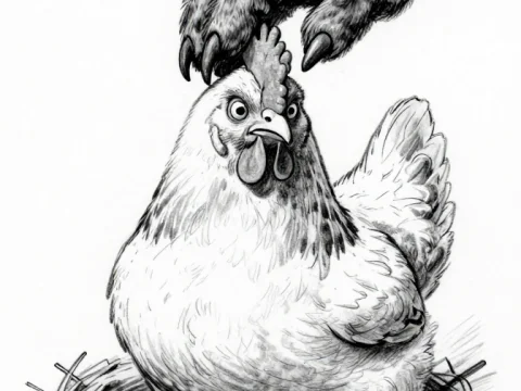 Hen Protected by Bear's Paw in Nest