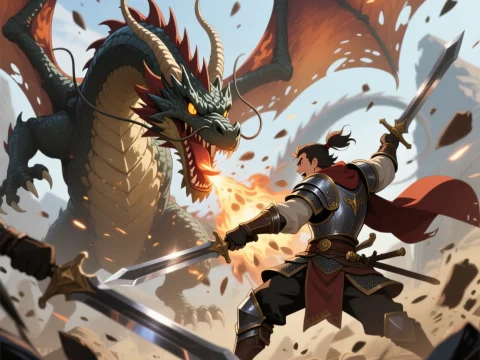 Heroic Knight Battles Fire-Breathing Dragon