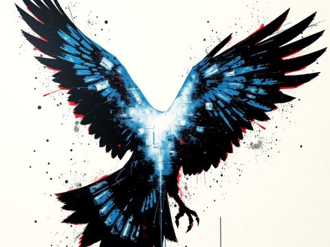 High Contrast Blue and Black Bird in Flight