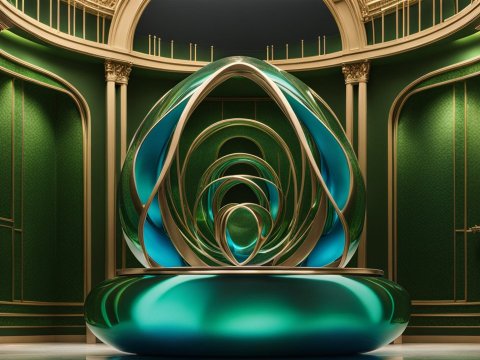 High-End Abstract Sculpture in Luxurious Green and Gold Interior