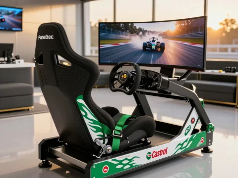 High-End Fanatec Sim Racing Cockpit with Curved Monitor