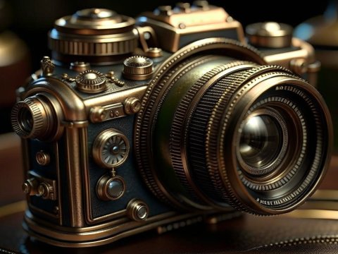 High-End Steampunk DSLR Camera with Intricate Details