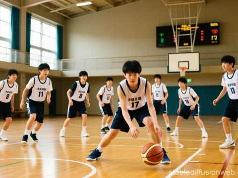 High School Boys Playing Basketball in Gym