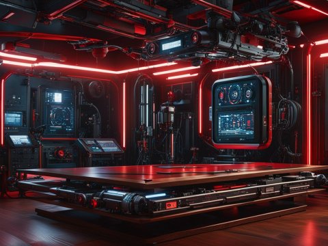 High-Tech Cyberpunk Control Room with Futuristic Interfaces