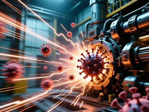 High-Tech Factory Producing Viruses with Futuristic Machinery