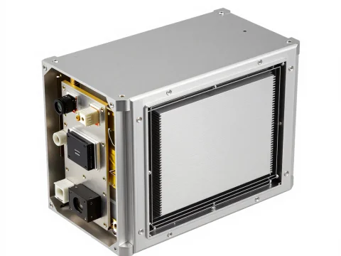 High-Tech Satellite Payload Module in Metallic Housing