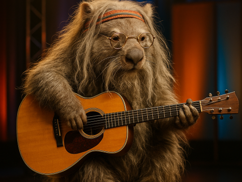 Hippie Wombat Playing Guitar on Stage