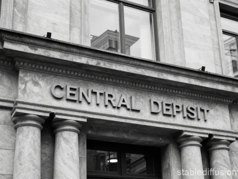 Historic Bank Building Facade with Central Deposit Sign