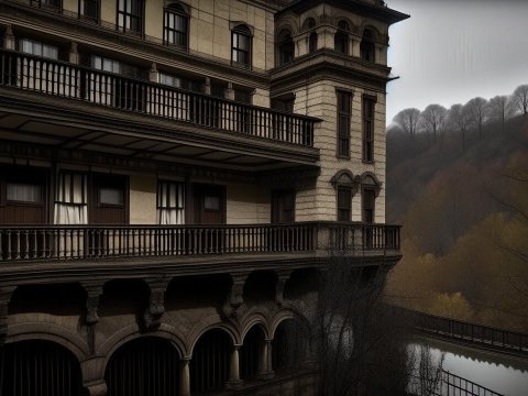 Historic Building Overlooking Misty Hills