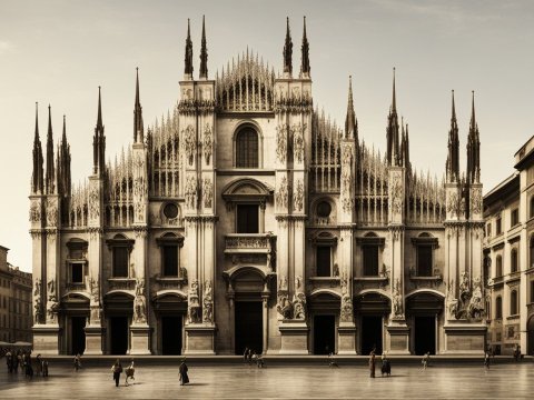 Historic Milan Cathedral in Sepia Tone