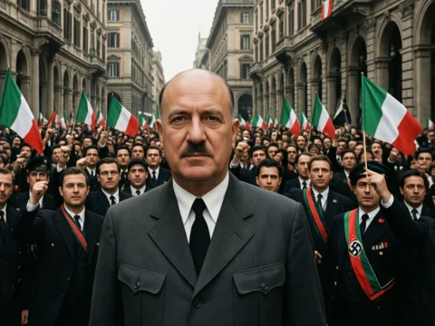Historical Fascist Rally in Italian City Street