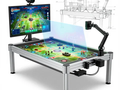 Holographic Tabletop Game with Digital Interface and Blueprint Overlay