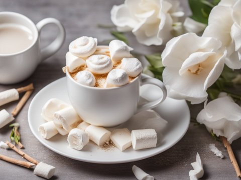 Homemade Marshmallow Dessert Cup with Hot Beverage