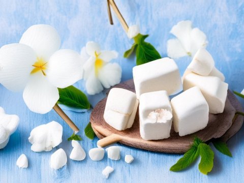 Homemade Vanilla Marshmallow Dessert with Floral Decoration