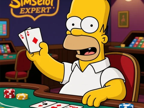 Homer Simpson as a Casino Expert Holding Playing Cards