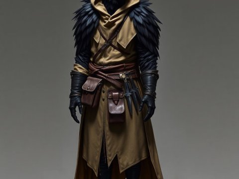 Humanoid Crow Character in Hooded Cloak