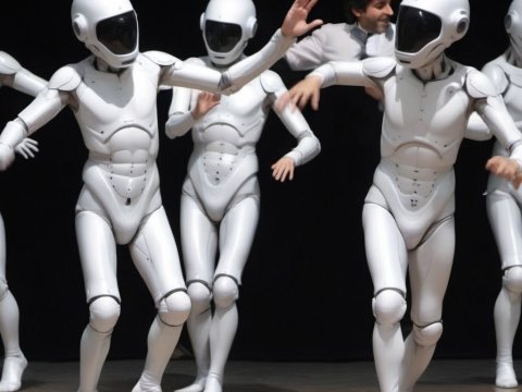 Humanoid Robots Dancing with Human Performer on Stage