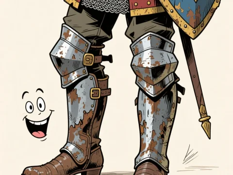 Humorous Illustration of Worn Medieval Soldier Boots