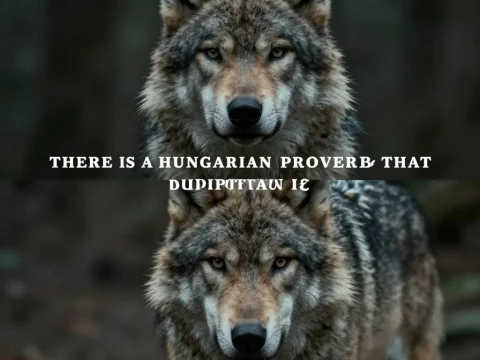 Hungarian Wolf Proverb with Two Wolves in Forest