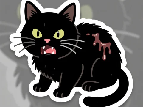 Hungry Black Cat Sticker with Dripping Sauce