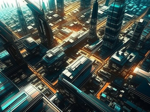 Hyper Futuristic Cityscape with Neon Highlights