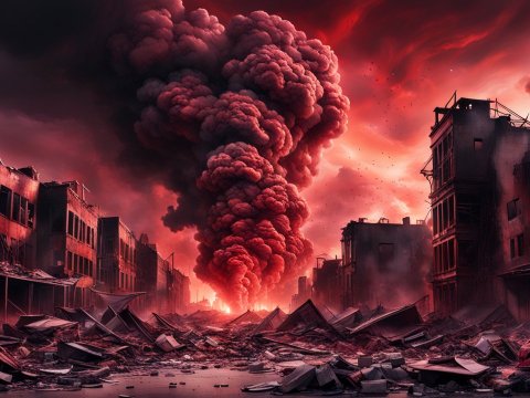 Hyper Realistic Apocalyptic Cityscape with Massive Smoke Plume
