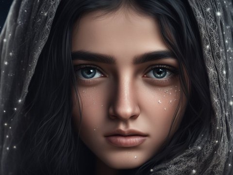 Hyper Realistic Closeup Portrait of a Woman with Starry Veil