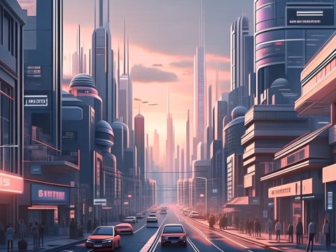 Hyper-Realistic Futuristic Cityscape at Sunset