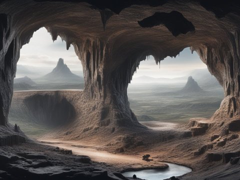 Hyper Realistic Landscape Viewed from a Massive Cave